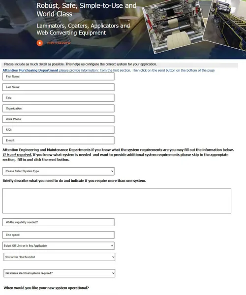 Preview of a comprehensive website RFQ form that fills in SuiteCRM leads